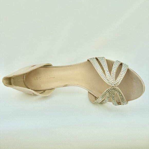 High Heel Dress Shoes Satin Rhinestones Rose Gold Never Worn Wedding Prom Party - Picture 3 of 8